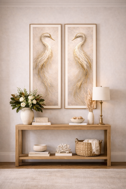 Southern Heirloom Golden Heron Diptych Wall Art Set