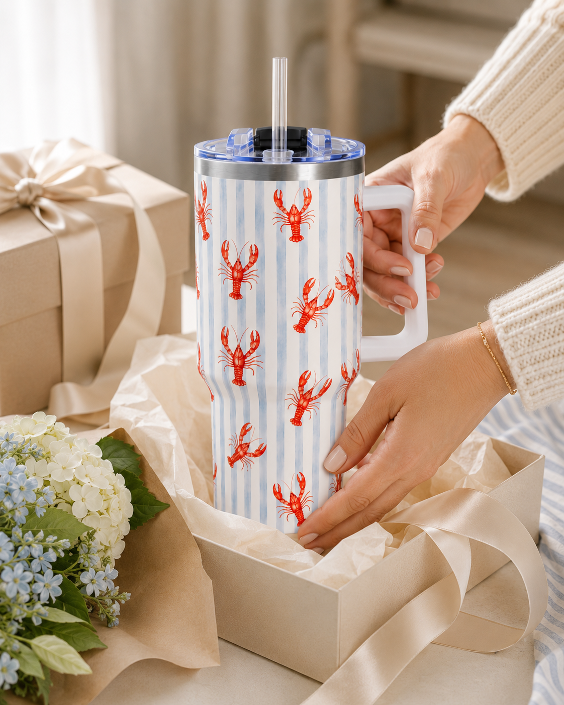 Red Crawfish Pattern Tumbler