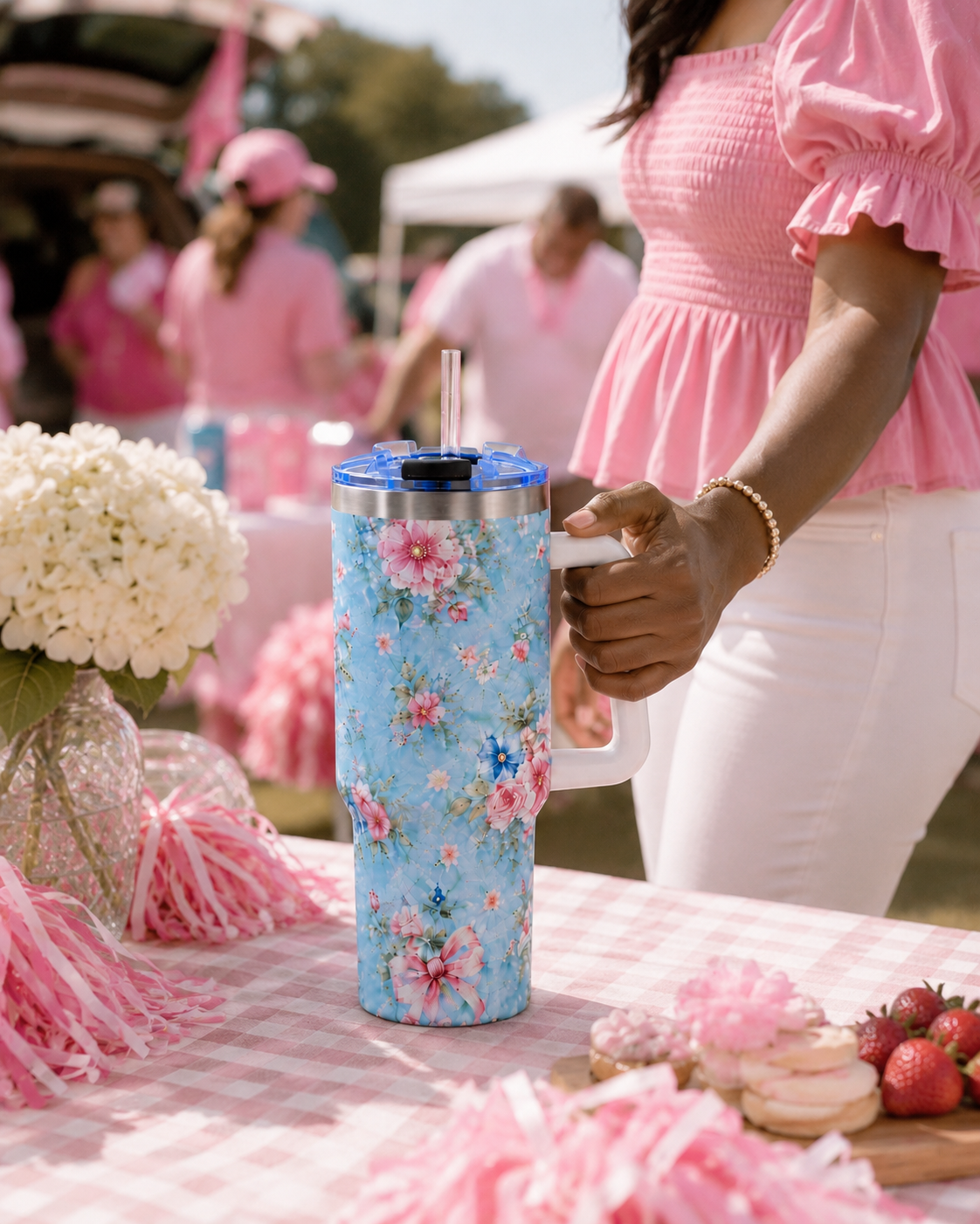 Vintage Blue Rose Tumbler – 40 oz Floral Travel Cup