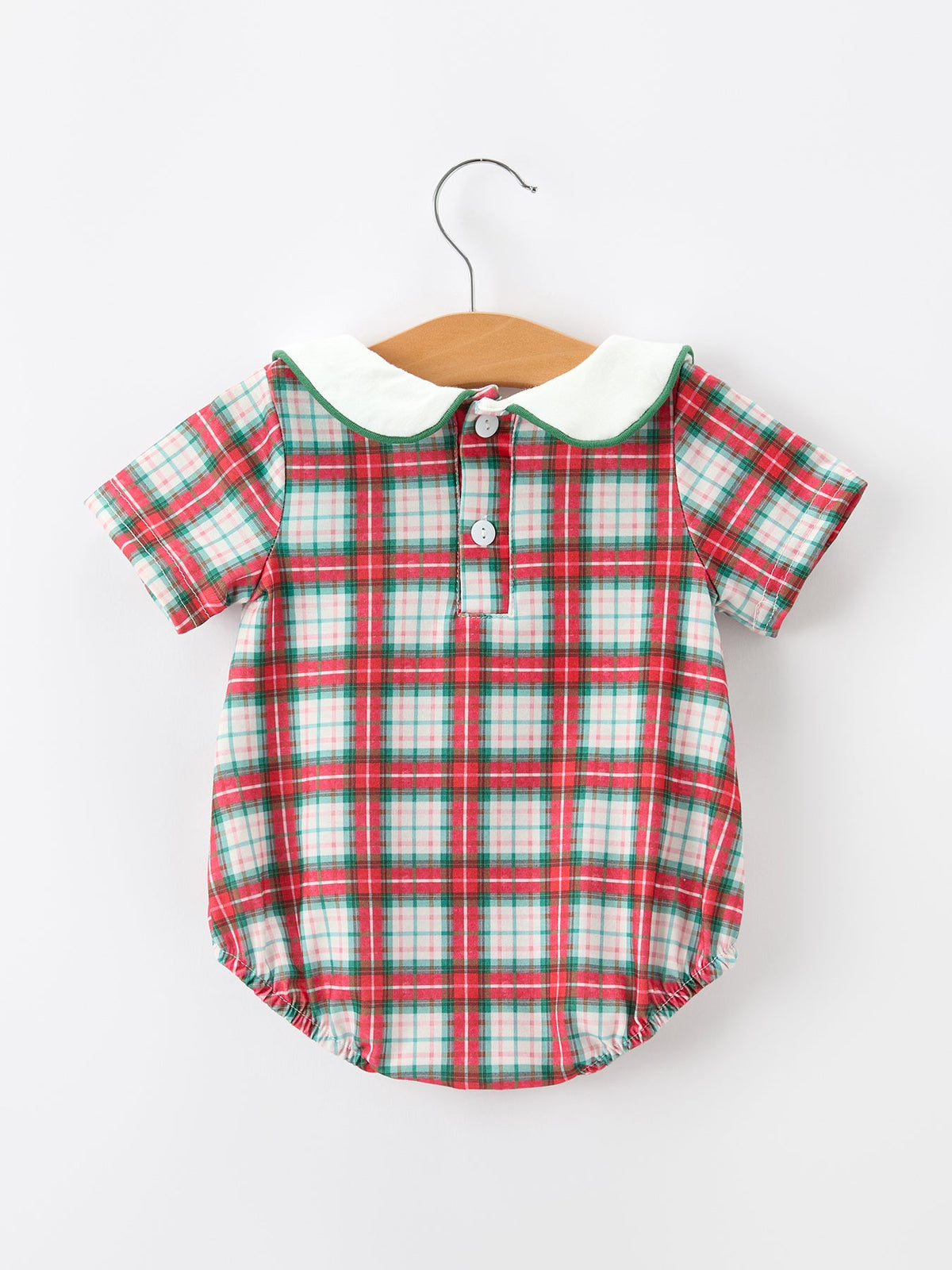 Baby Boys Christmas Tree Smocked Plaid Bubble Romper