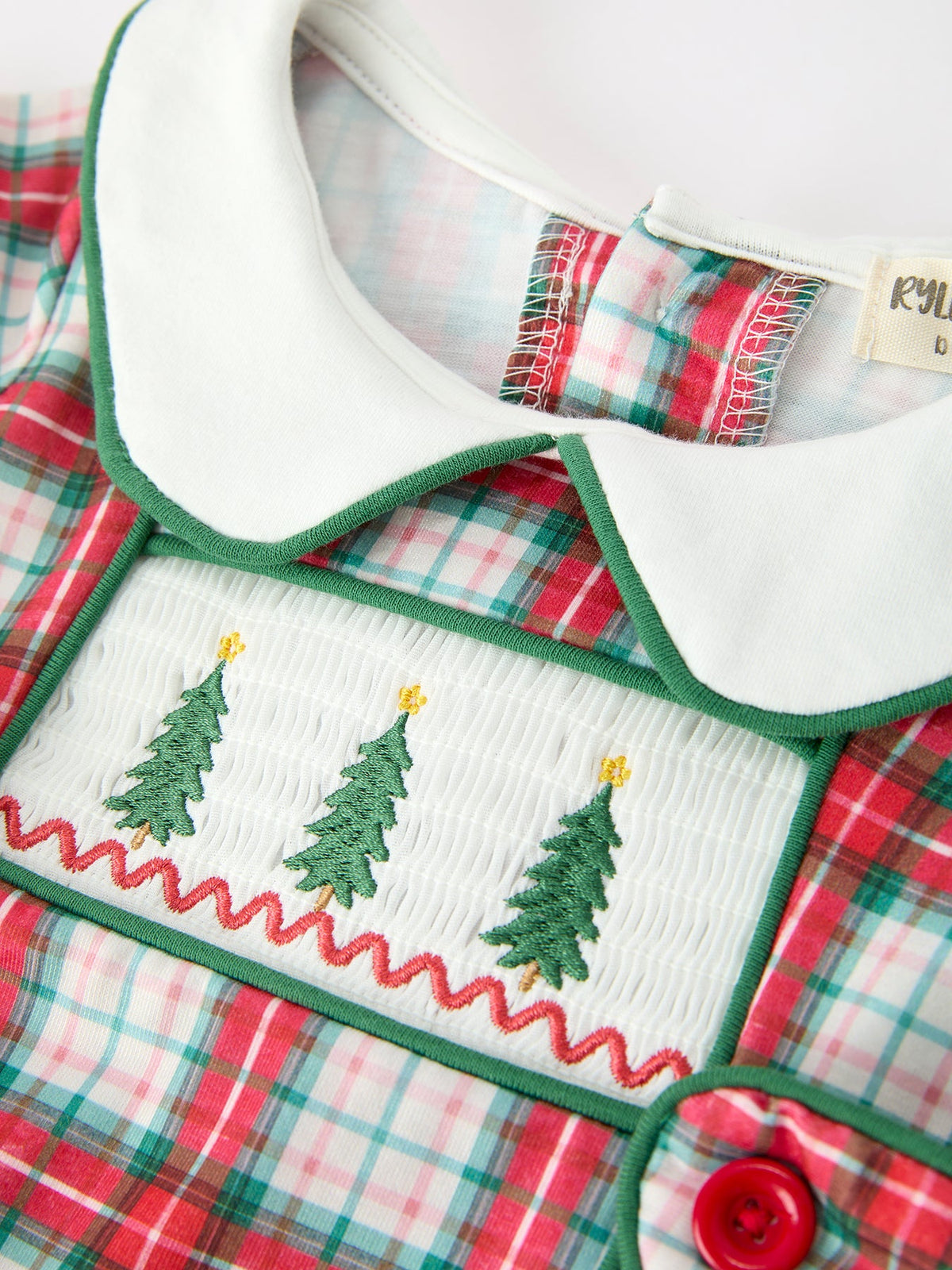 Baby Boys Christmas Tree Smocked Plaid Bubble Romper