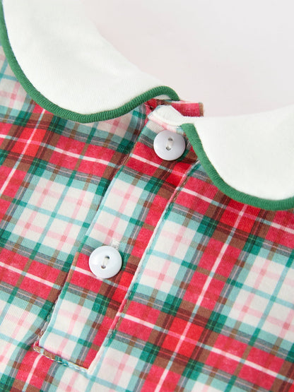 Baby Boys Christmas Tree Smocked Plaid Bubble Romper