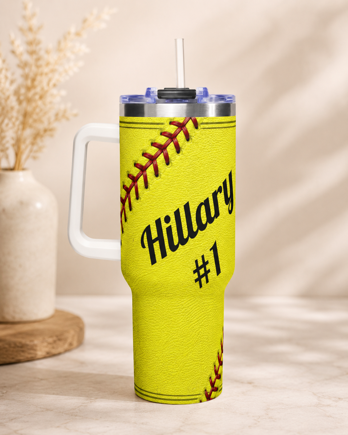 Personalized Softball Tumbler – 40 oz Name &amp; Number Travel Cup