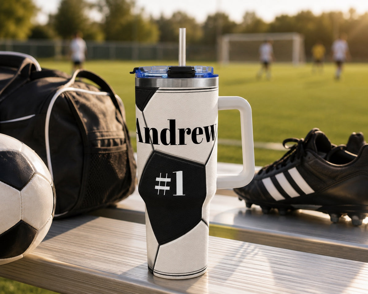Personalized Soccer Tumbler – 40 oz Name &amp; Number Travel Cup