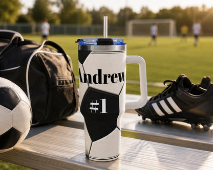 Personalized Soccer Tumbler – 40 oz Name &amp; Number Travel Cup
