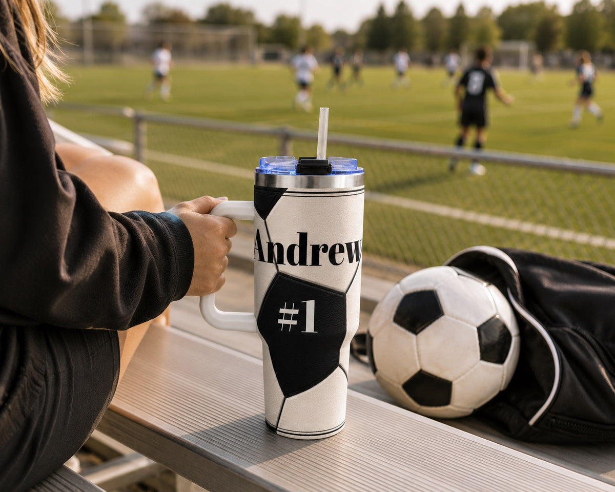 Personalized Soccer Tumbler – 40 oz Name &amp; Number Travel Cup
