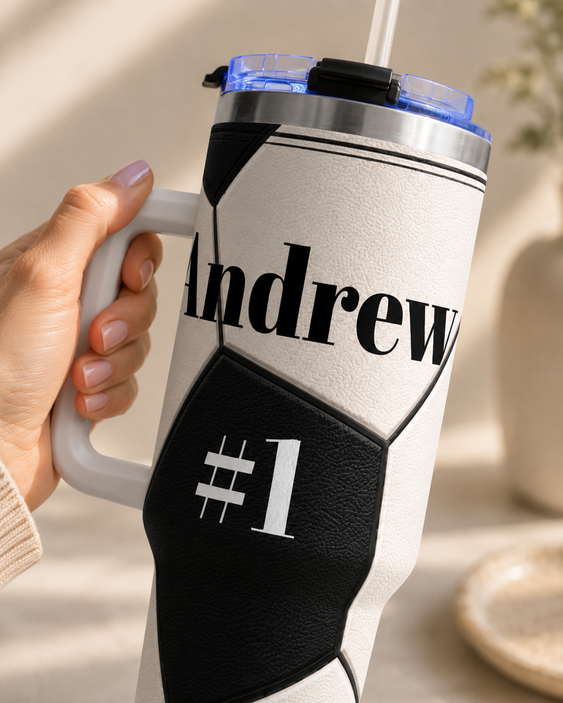 Personalized Soccer Tumbler – 40 oz Name &amp; Number Travel Cup