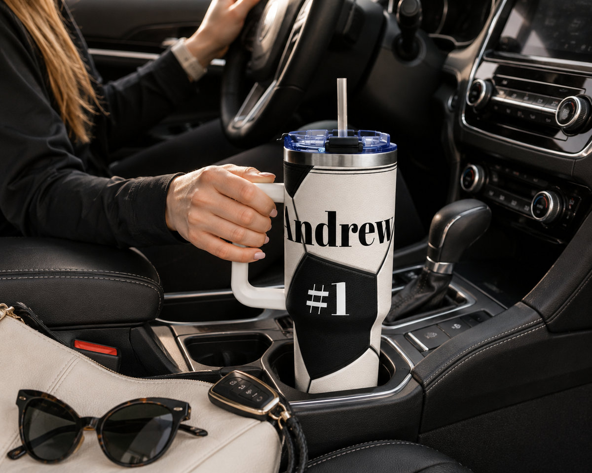 Personalized Soccer Tumbler – 40 oz Name &amp; Number Travel Cup