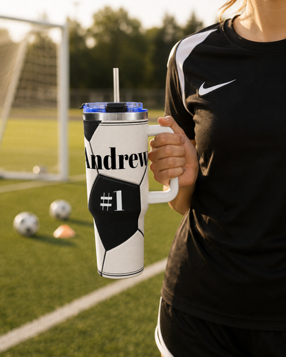 Personalized Soccer Tumbler – 40 oz Name &amp; Number Travel Cup
