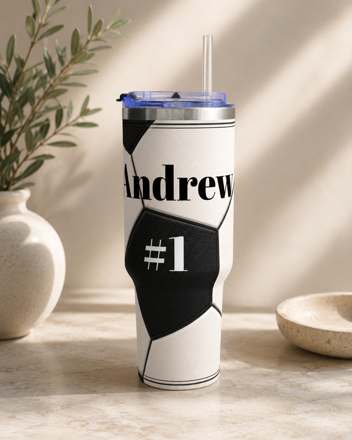 Personalized Soccer Tumbler – 40 oz Name &amp; Number Travel Cup