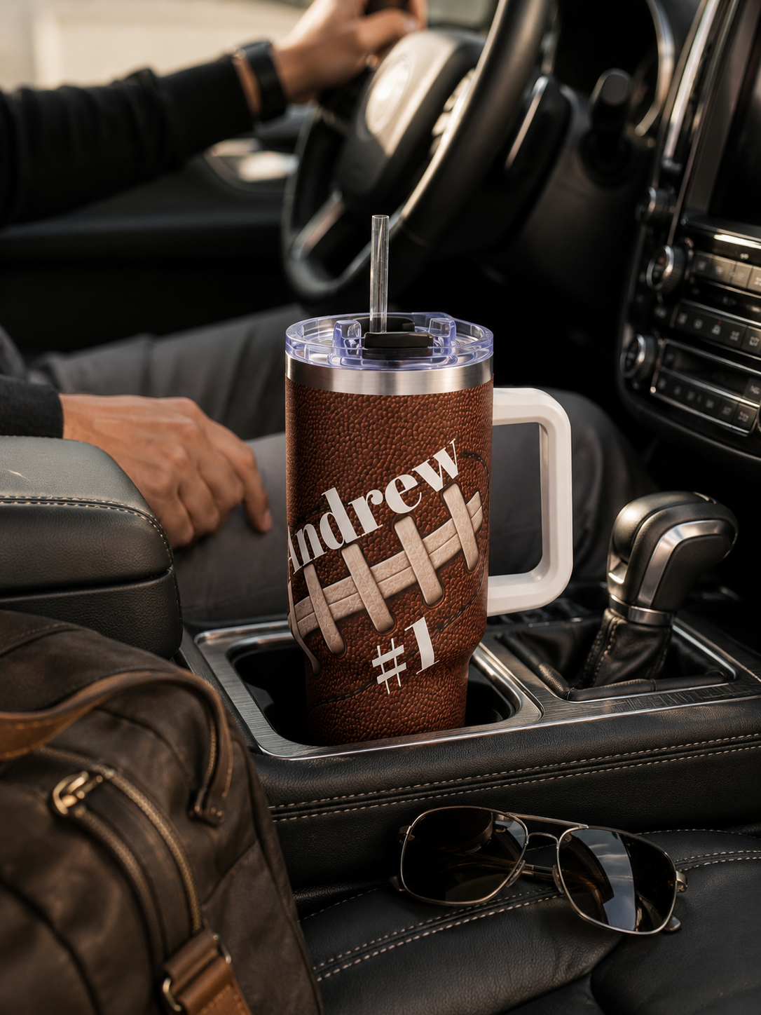 Personalized Football Tumbler – 40 oz Name &amp; Number Travel Cup