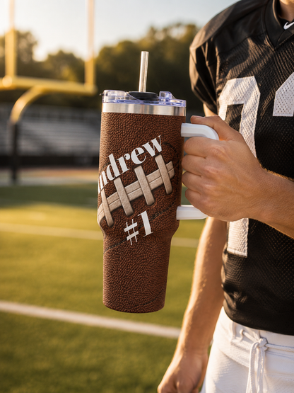 Personalized Football Tumbler – 40 oz Name &amp; Number Travel Cup