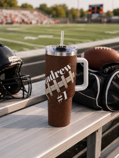 Personalized Football Tumbler – 40 oz Name &amp; Number Travel Cup