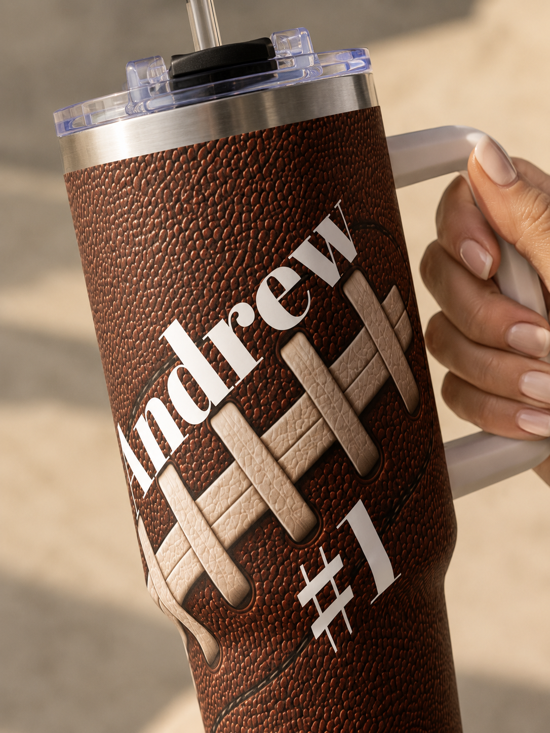 Personalized Football Tumbler – 40 oz Name &amp; Number Travel Cup