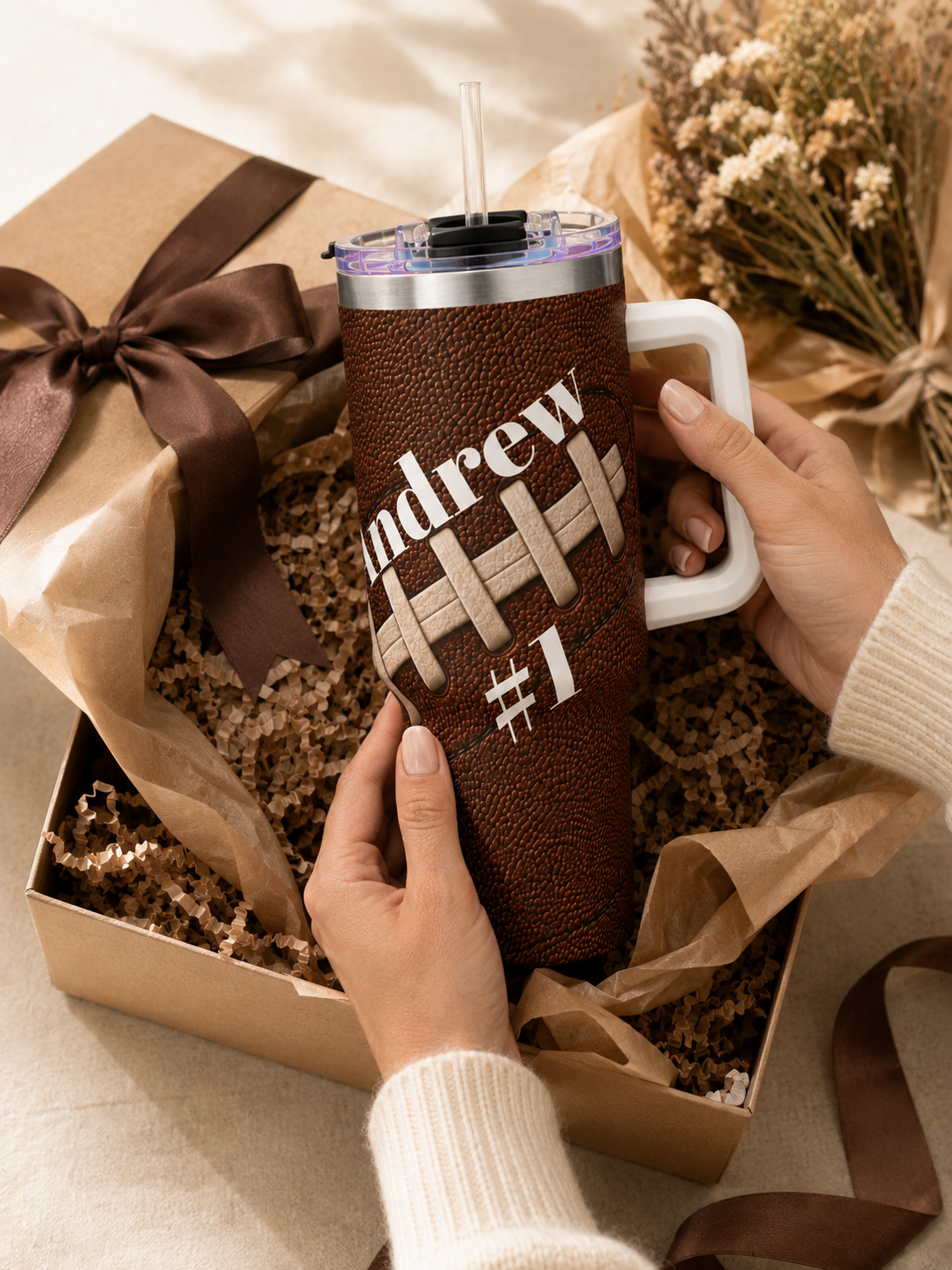 Personalized Football Tumbler – 40 oz Name &amp; Number Travel Cup