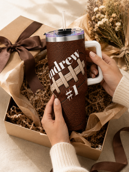 Personalized Football Tumbler – 40 oz Name &amp; Number Travel Cup