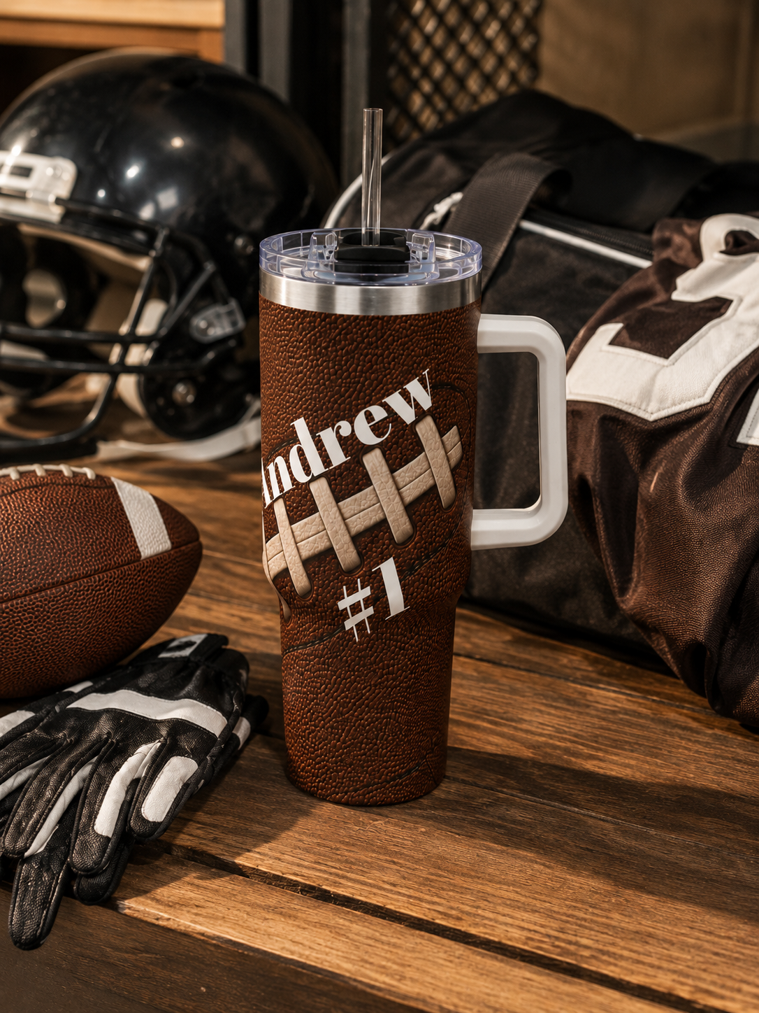 Personalized Football Tumbler – 40 oz Name &amp; Number Travel Cup