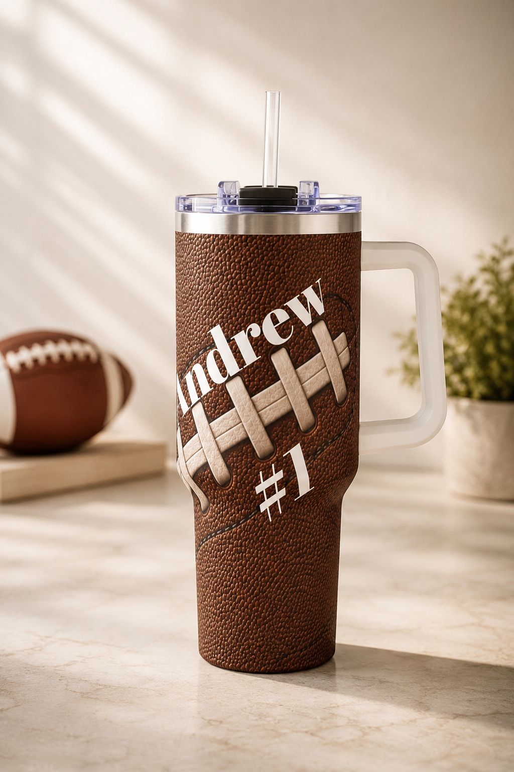 Personalized Football Tumbler – 40 oz Name &amp; Number Travel Cup