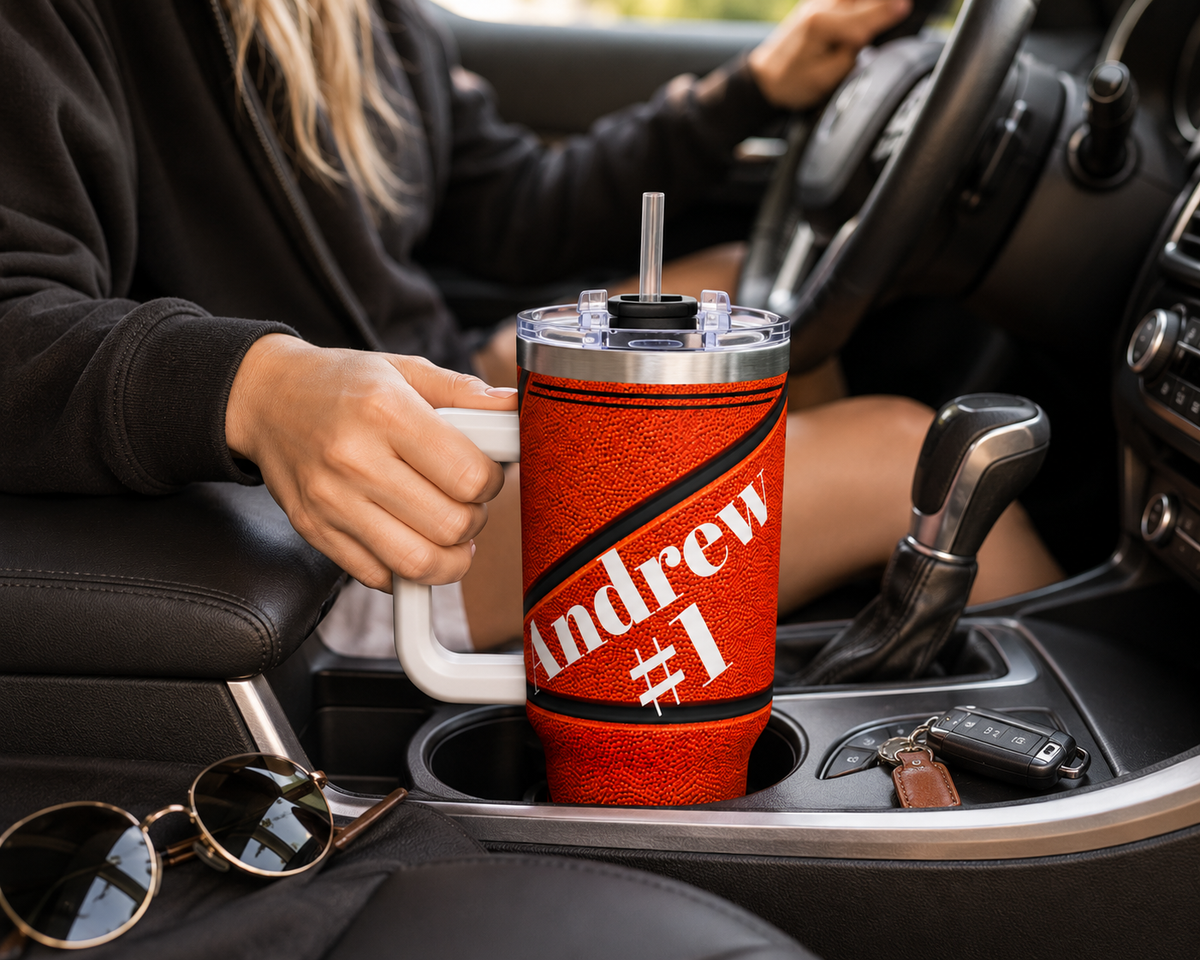 Personalized Basketball Tumbler – 40 oz Name &amp; Number Travel Cup