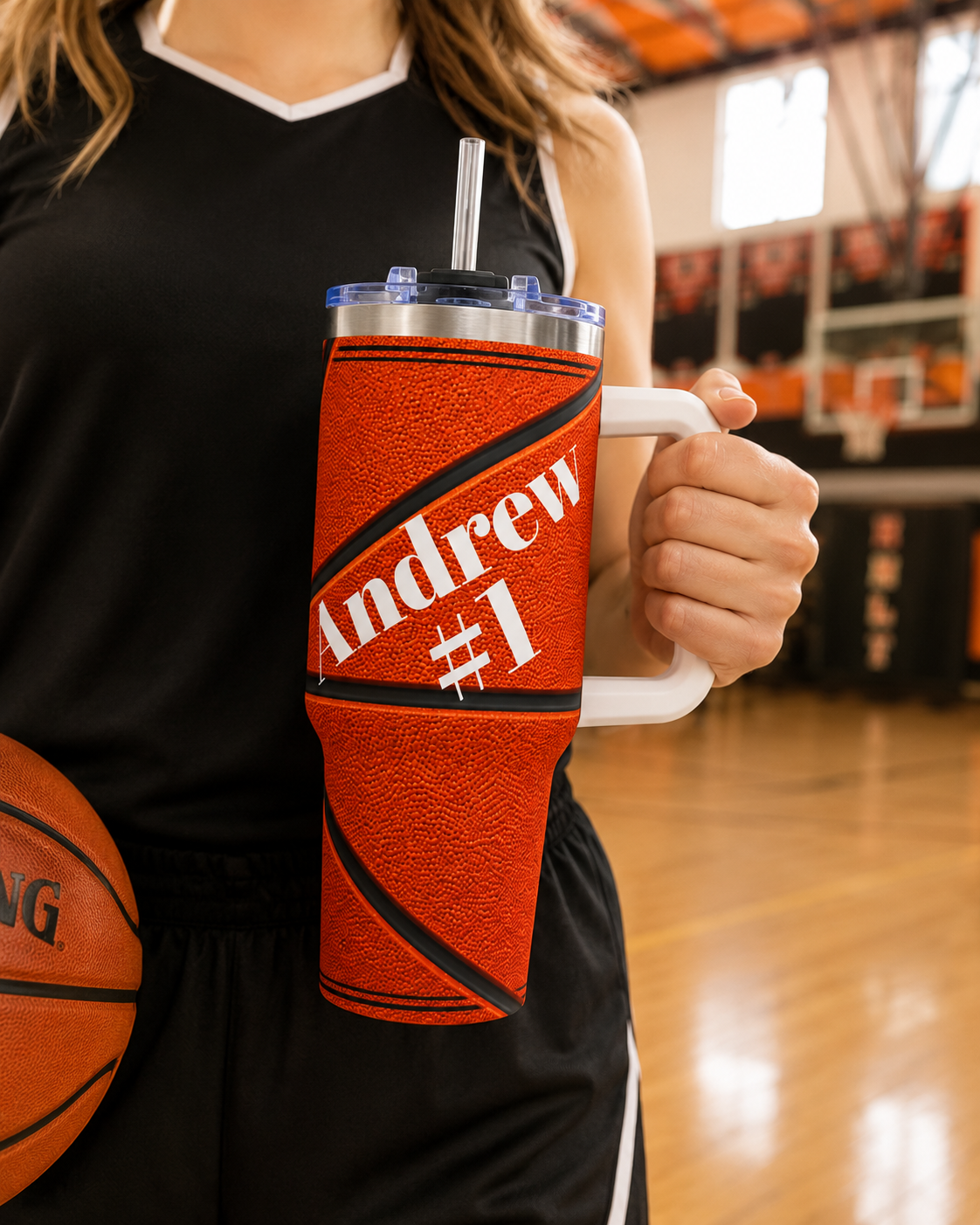 Personalized Basketball Tumbler – 40 oz Name &amp; Number Travel Cup