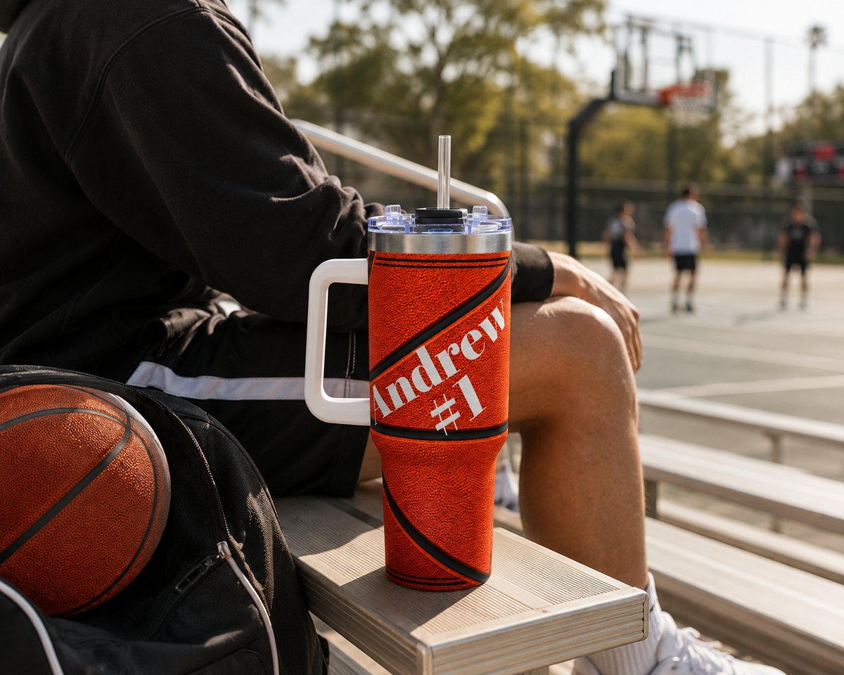 Personalized Basketball Tumbler – 40 oz Name &amp; Number Travel Cup