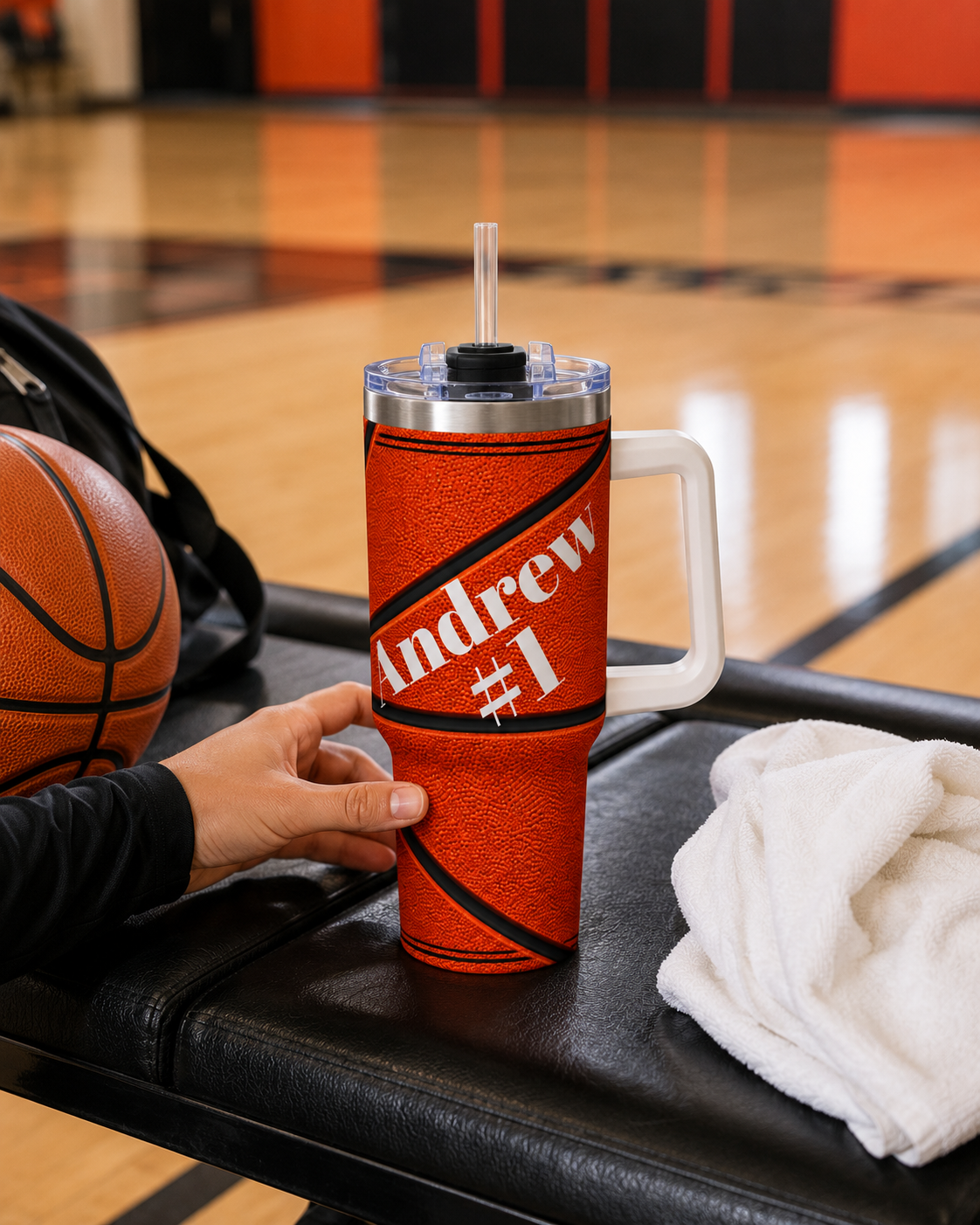 Personalized Basketball Tumbler – 40 oz Name &amp; Number Travel Cup