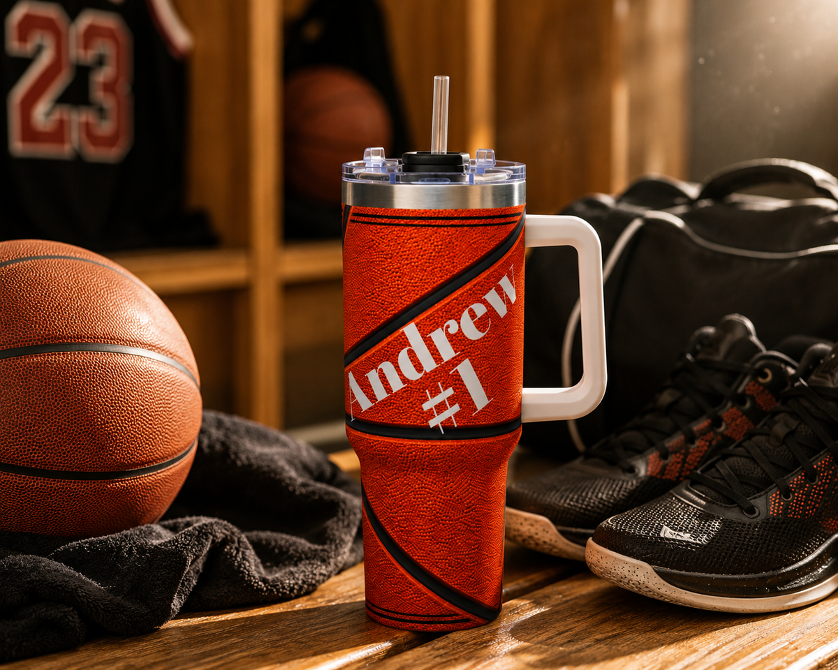 Personalized Basketball Tumbler – 40 oz Name &amp; Number Travel Cup