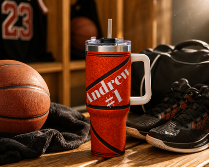 Personalized Basketball Tumbler – 40 oz Name &amp; Number Travel Cup