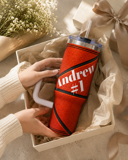 Personalized Basketball Tumbler – 40 oz Name &amp; Number Travel Cup