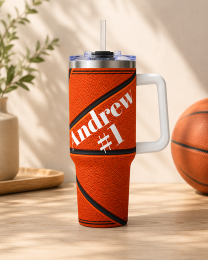 Personalized Basketball Tumbler – 40 oz Name &amp; Number Travel Cup