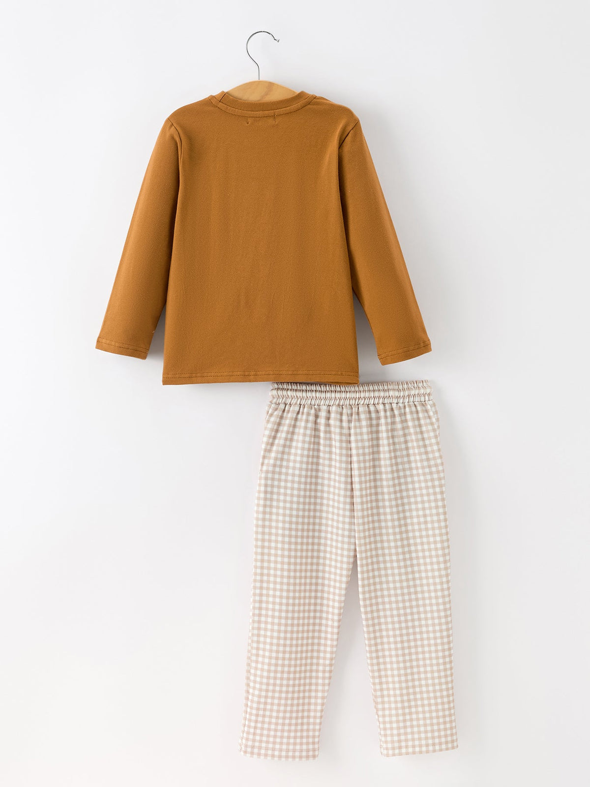Boys Thanksgiving Embroidered Shirt &amp; Gingham Pants Set