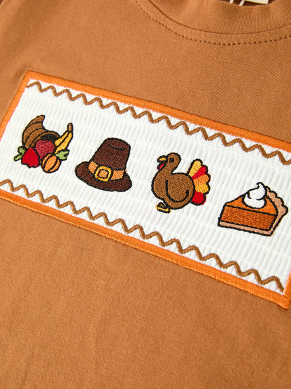 Boys Thanksgiving Embroidered Shirt &amp; Gingham Pants Set