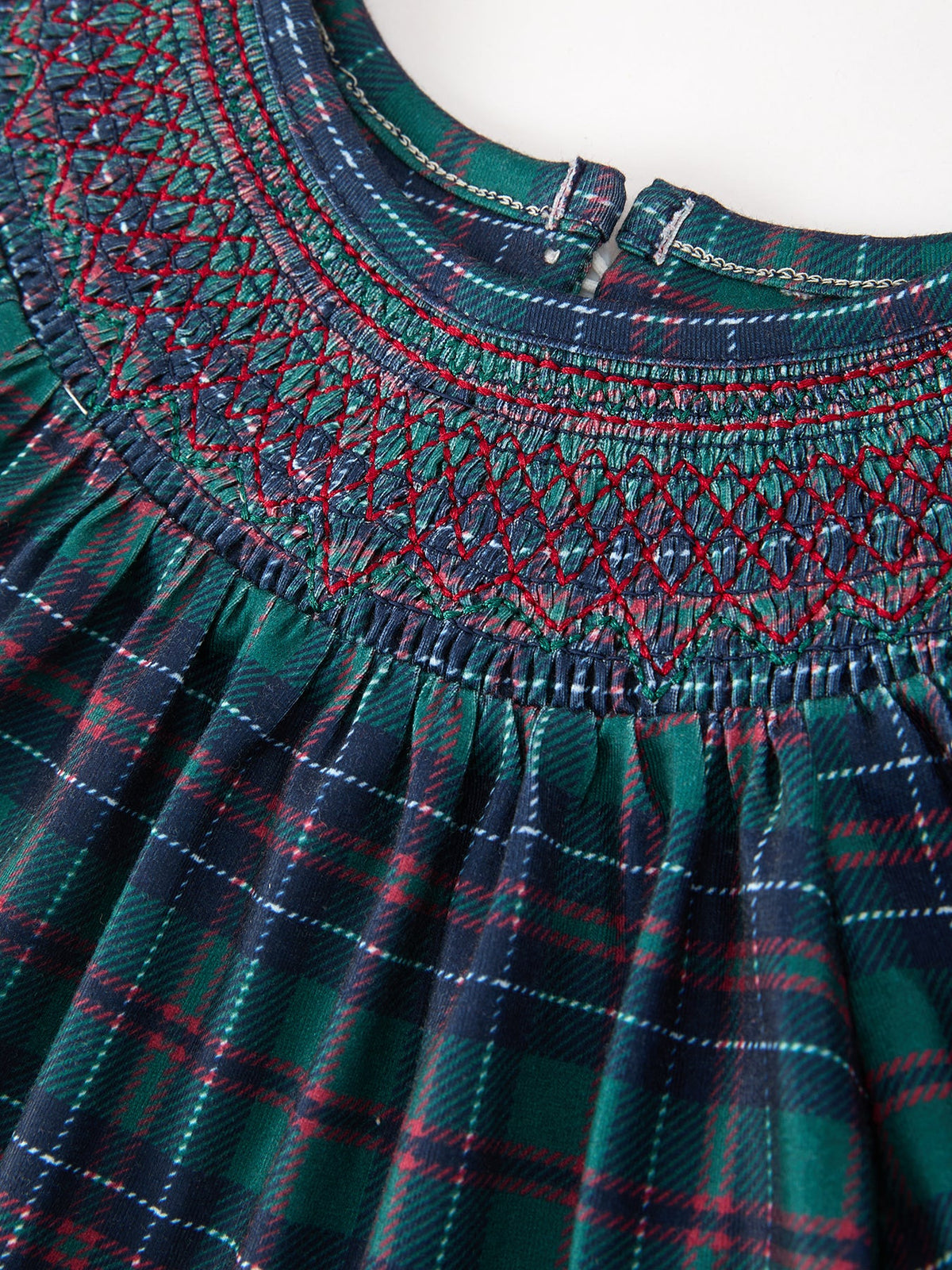 Girls Christmas Plaid Smocked Dress with Puff Sleeves
