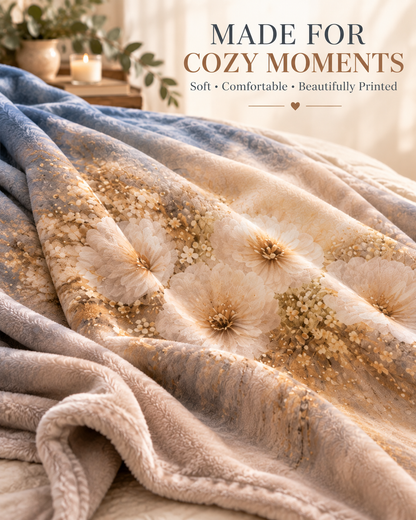Floral Dream Sherpa Blanket — Soft Dandelion Bouquet Fleece Throw