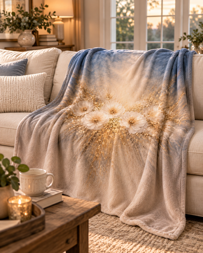 Floral Dream Sherpa Blanket — Soft Dandelion Bouquet Fleece Throw