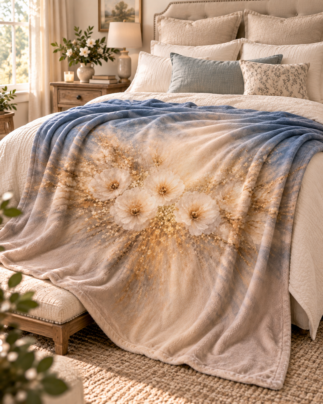 Floral Dream Sherpa Blanket — Soft Dandelion Bouquet Fleece Throw