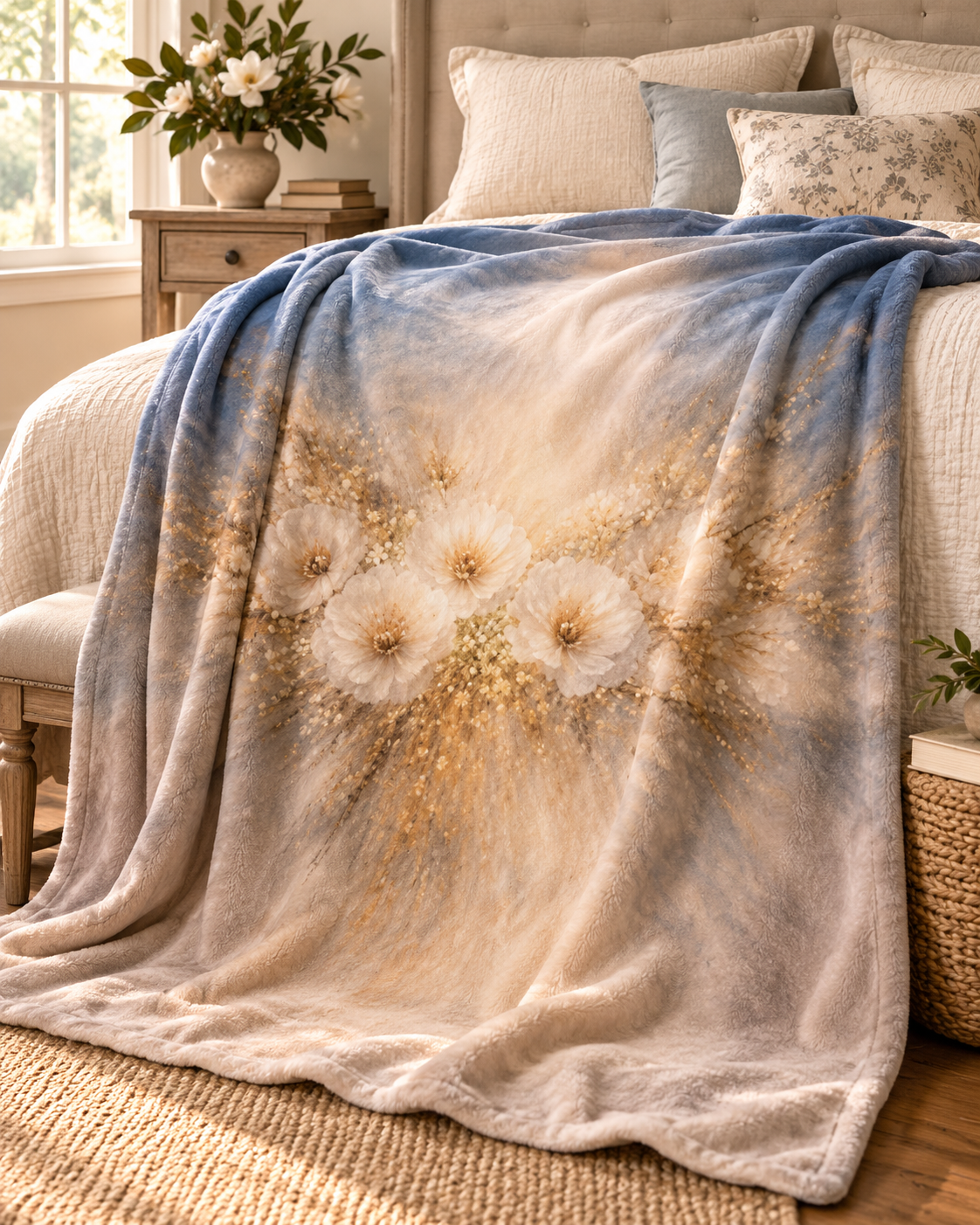 Floral Dream Sherpa Blanket — Soft Dandelion Bouquet Fleece Throw