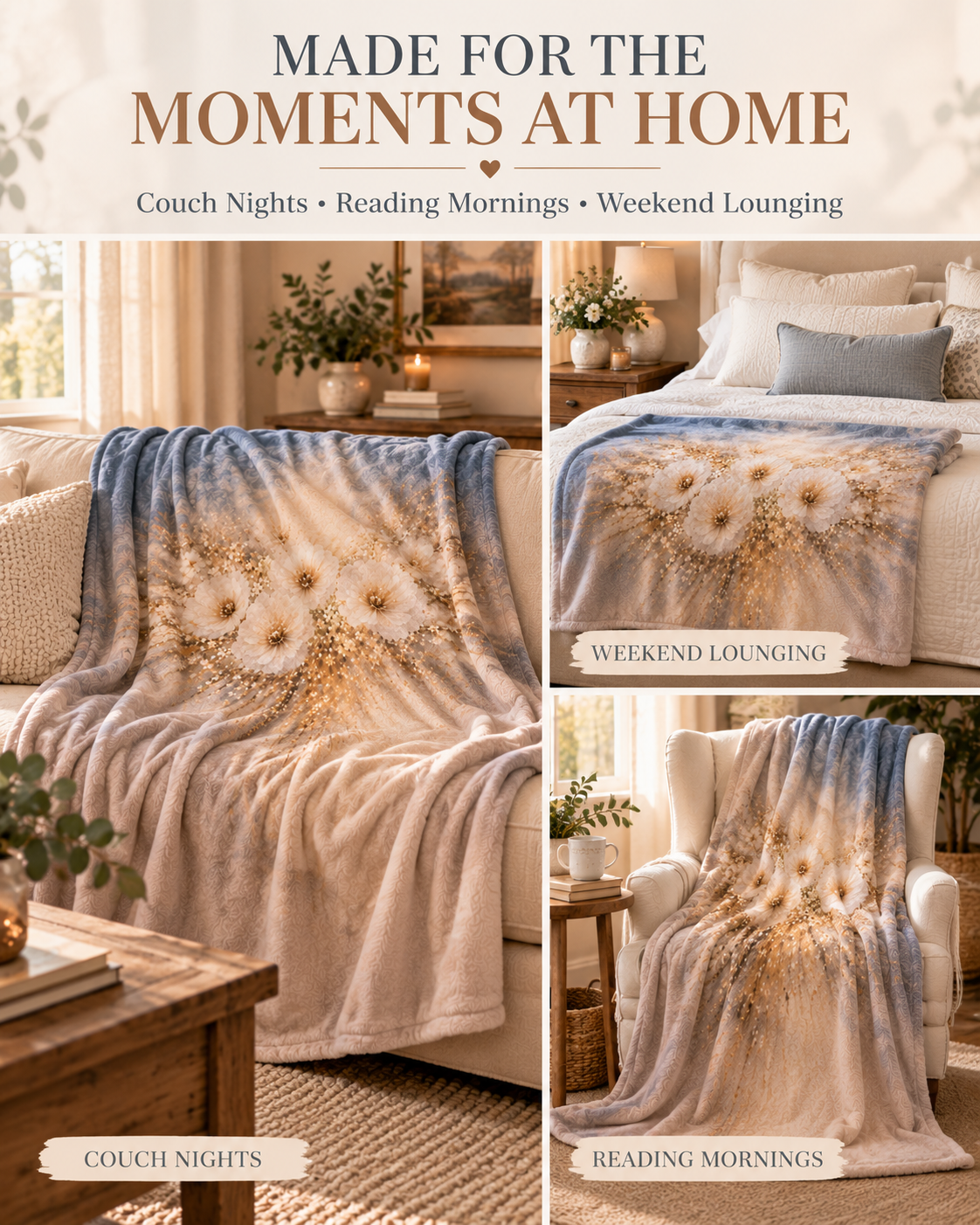 Floral Dream Sherpa Blanket — Soft Dandelion Bouquet Fleece Throw