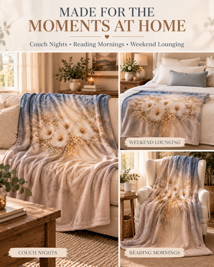 Floral Dream Sherpa Blanket — Soft Dandelion Bouquet Fleece Throw