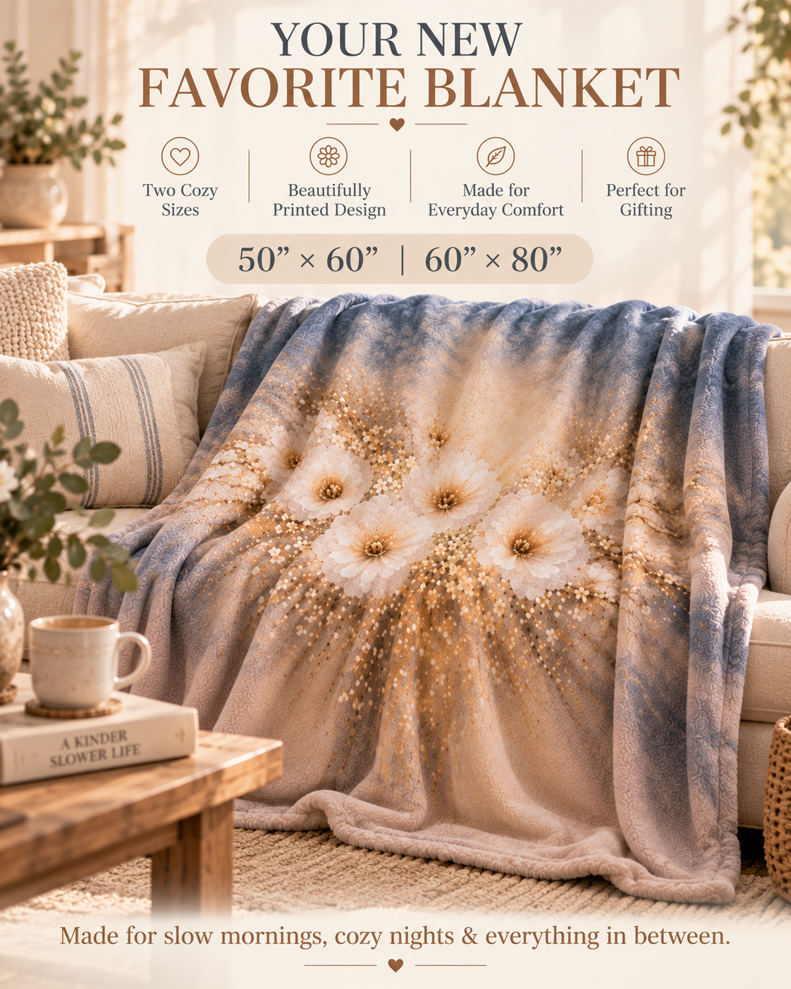 Floral Dream Sherpa Blanket — Soft Dandelion Bouquet Fleece Throw