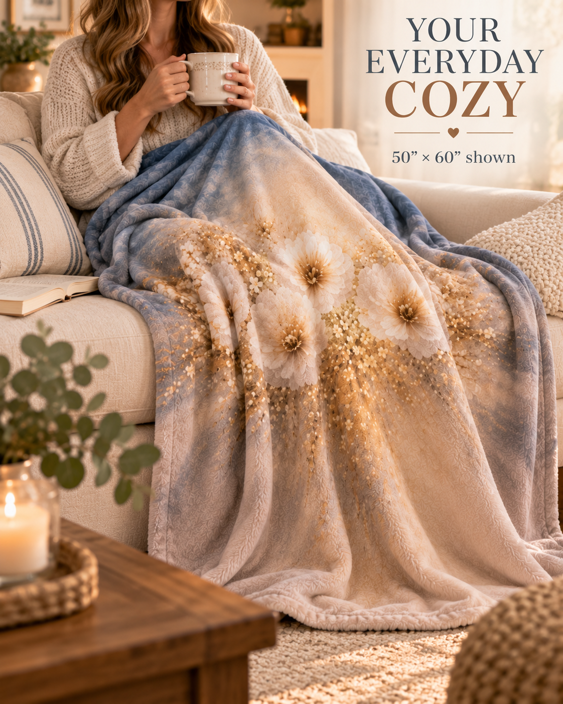 Floral Dream Sherpa Blanket — Soft Dandelion Bouquet Fleece Throw