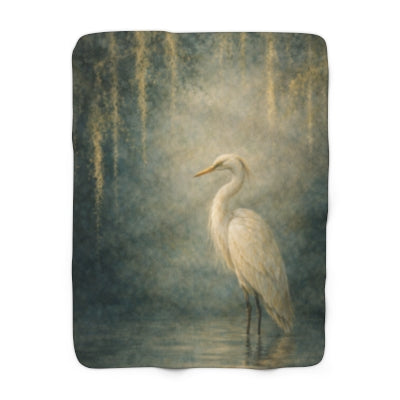 Egret Serenity Sherpa Blanket — Soft Fleece Bird Art Throw for Living Room &amp; Gifts