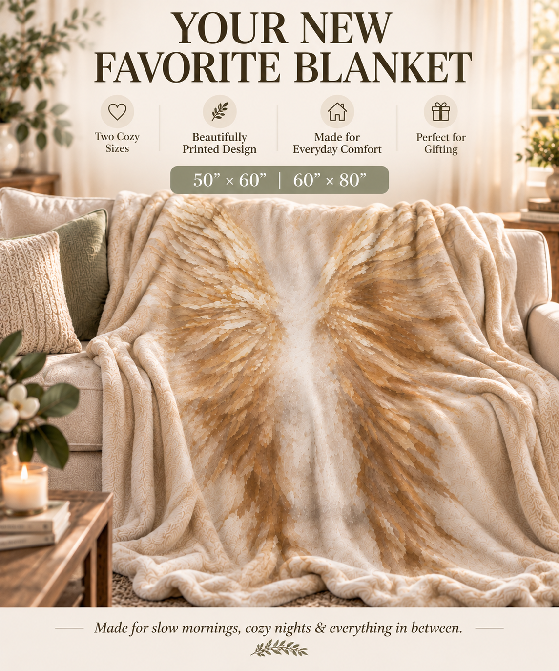 Angel Wings Sherpa Blanket – Soft Cozy Fleece Throw