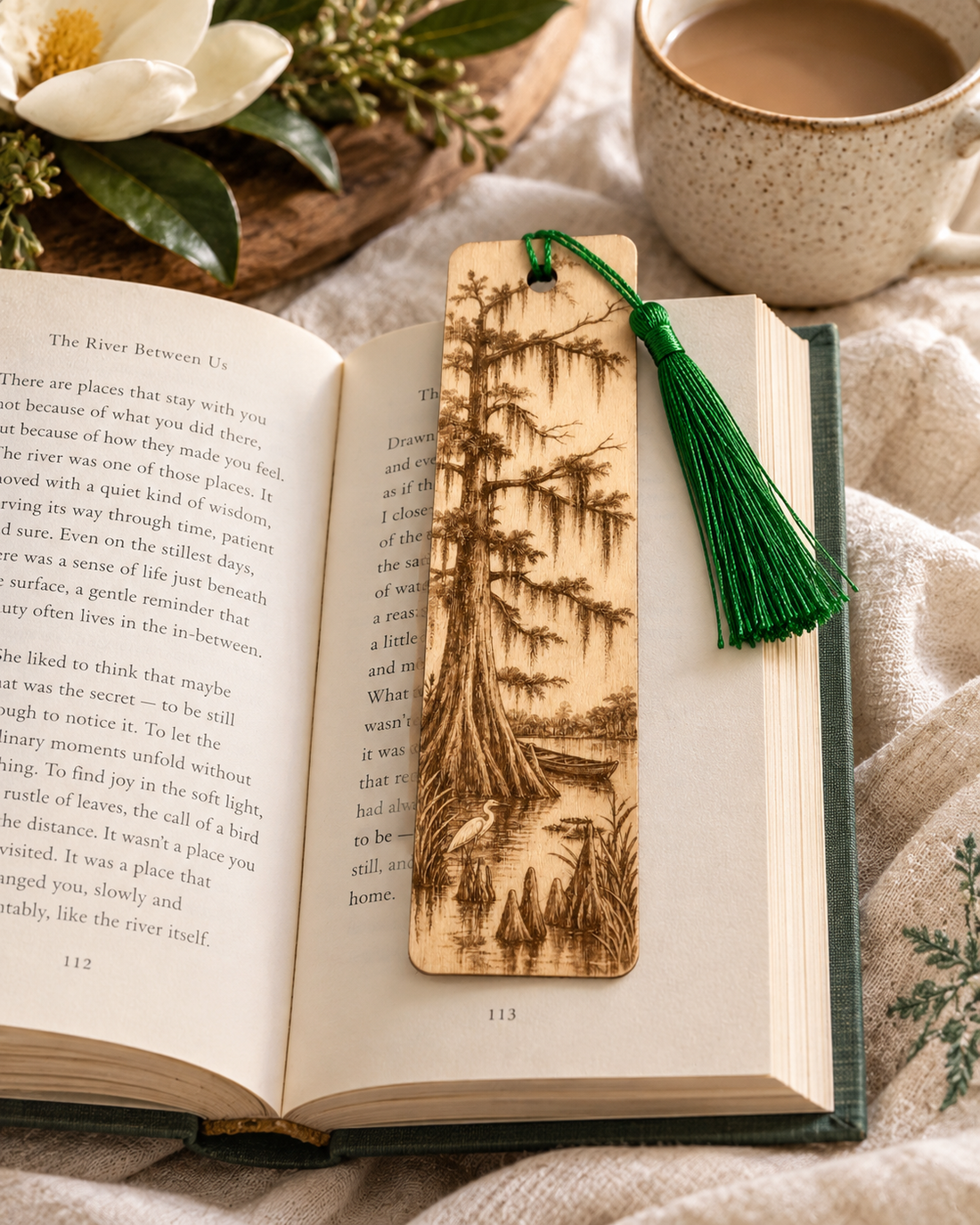 Bayou Morning Engraved Wooden Bookmark | Cypress &amp; Egret Design