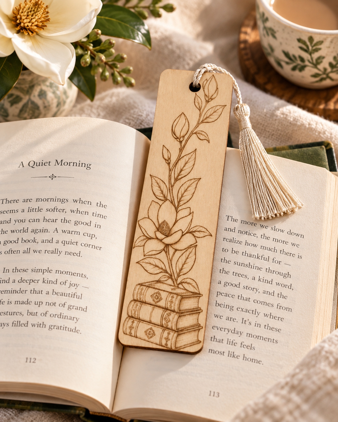 Magnolia &amp; Books Engraved Wooden Bookmark | Southern Reader Gift