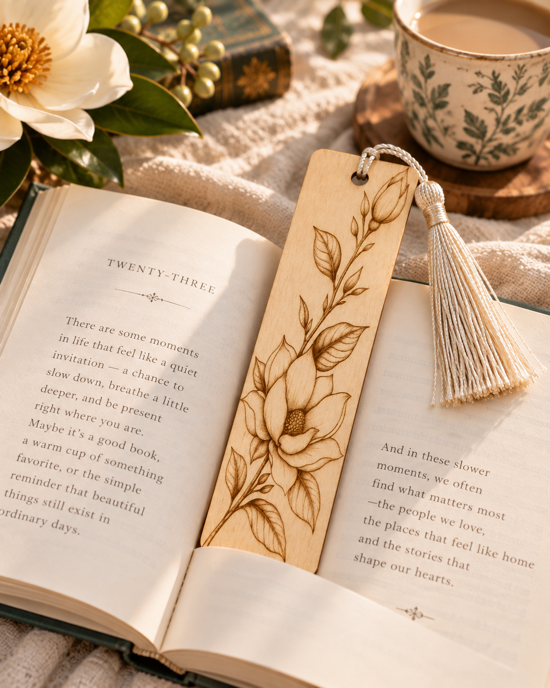 Magnolia in Bloom Engraved Wooden Bookmark | Southern Floral Gift