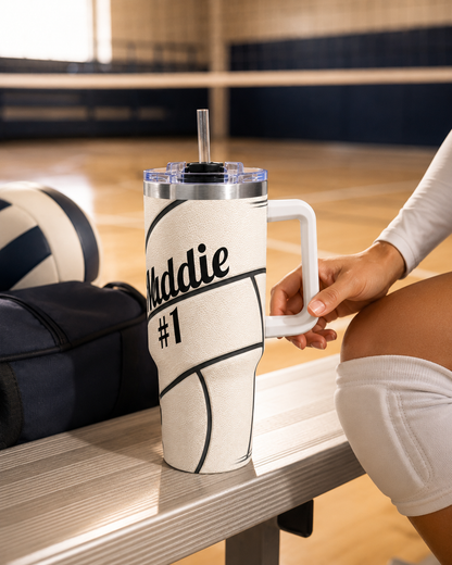 Personalized Volleyball Tumbler – 40 oz Name &amp; Number Travel Cup