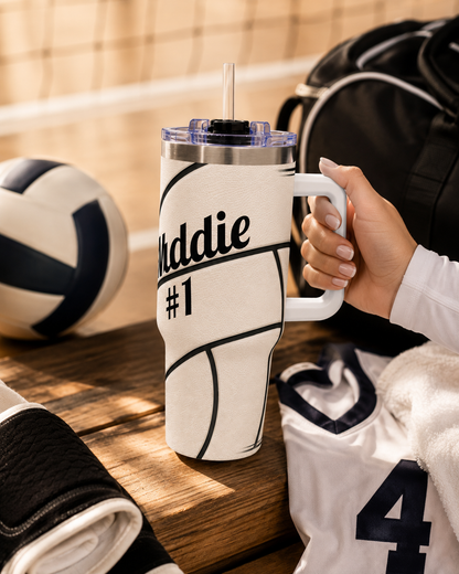 Personalized Volleyball Tumbler – 40 oz Name &amp; Number Travel Cup