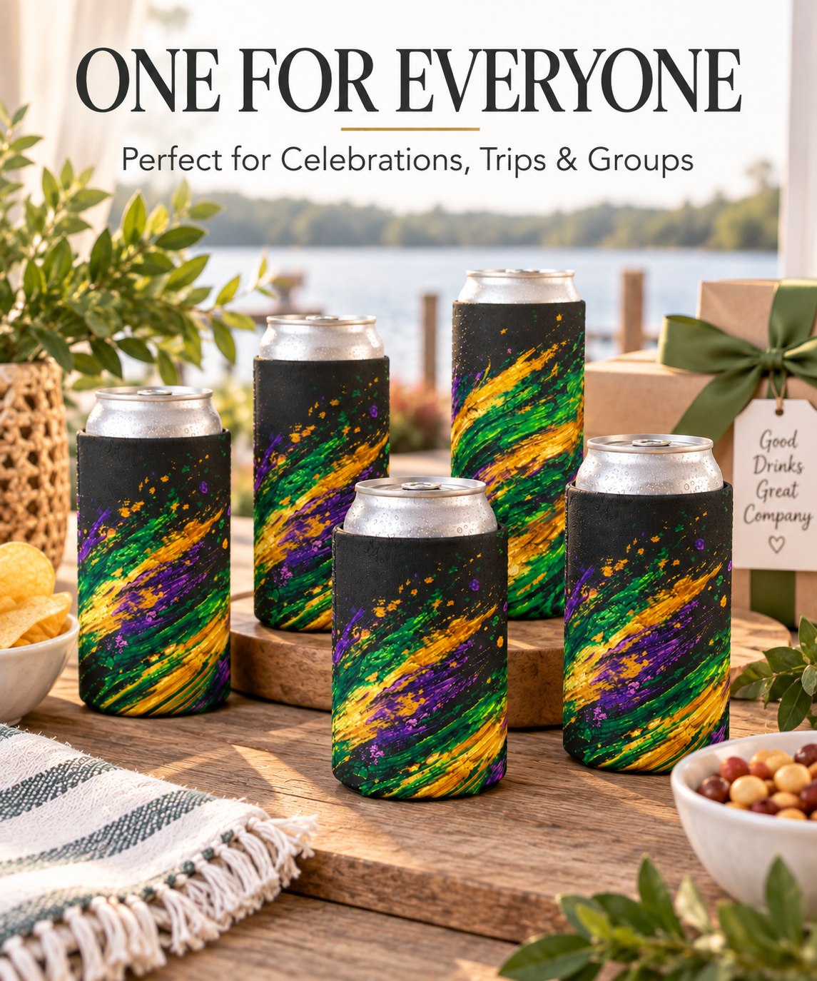 Mardi Gras Paint Splash Can Koozie - Purple Green Gold Koozie