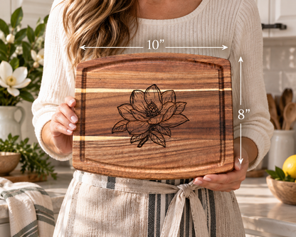 Magnolia Engraved Wooden Cutting Board | 10" × 8" Southern Kitchen Gift